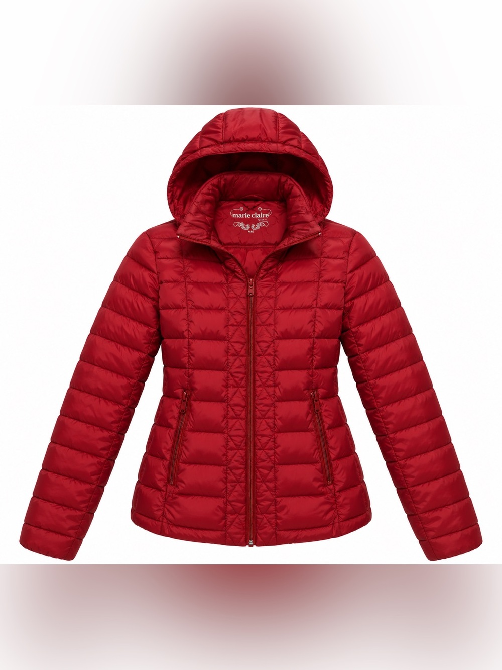 Marie Claire Red Quilted Hooded Puffer Jacket Size M